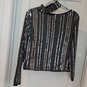 RtA Black and Silver Striped Sequin Sweater XS NYE